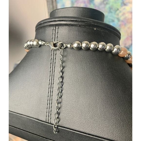 Statement Faux Cabochons and Pearls Necklace, Unmarked - Picture 2 of 2